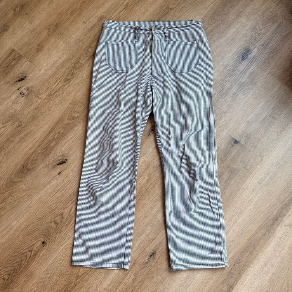 Lykke Wullf Hickory Stripe Carpenter Pants Blue White High Waisted Straight L